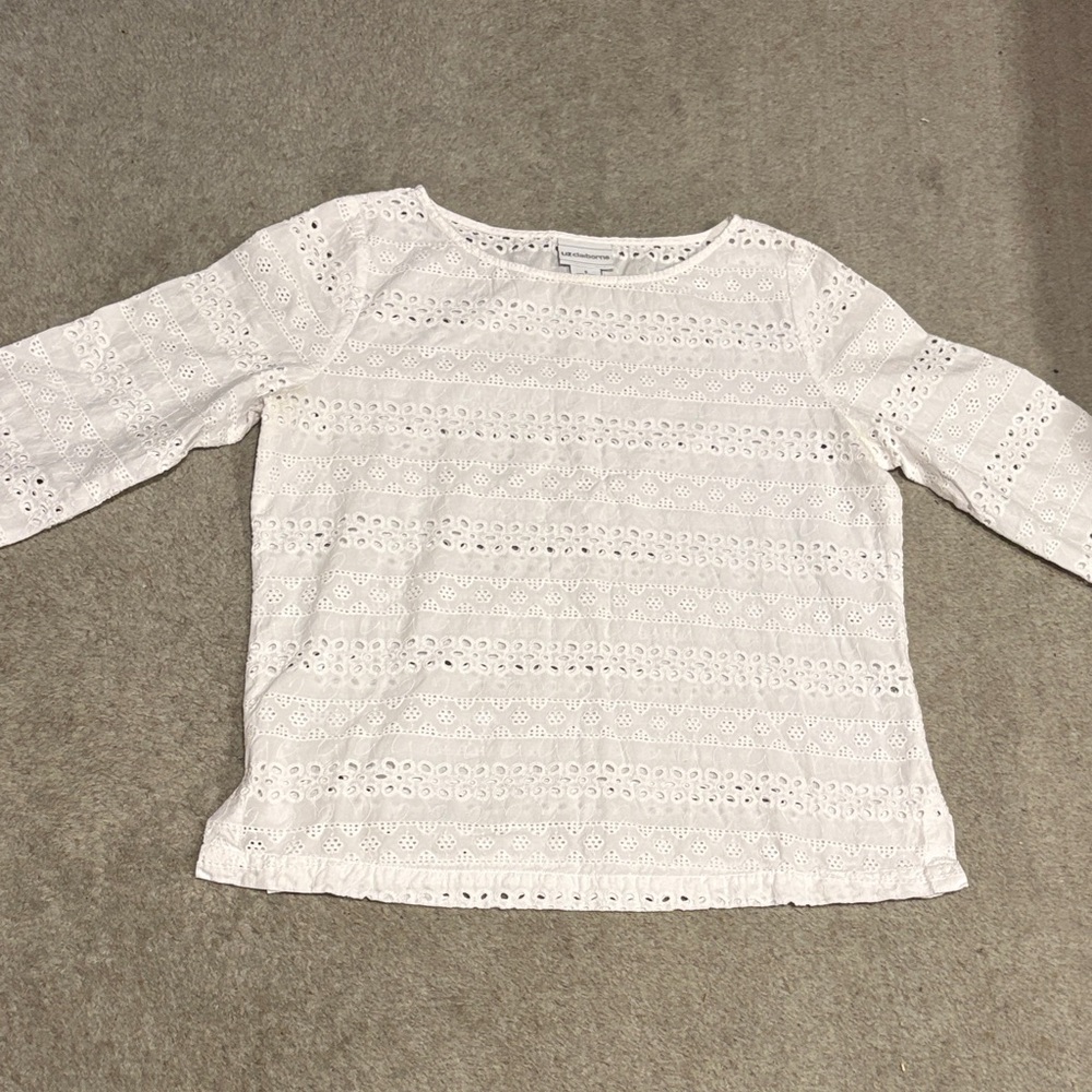 Liz Claiborne white 100% cotton eyelet top S